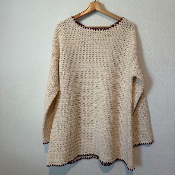 VRG GRL Sweaters - VRG GRL Knit Crochet Red Trim Pullover Tunic Cover Up Mini Dress Women’s Medium